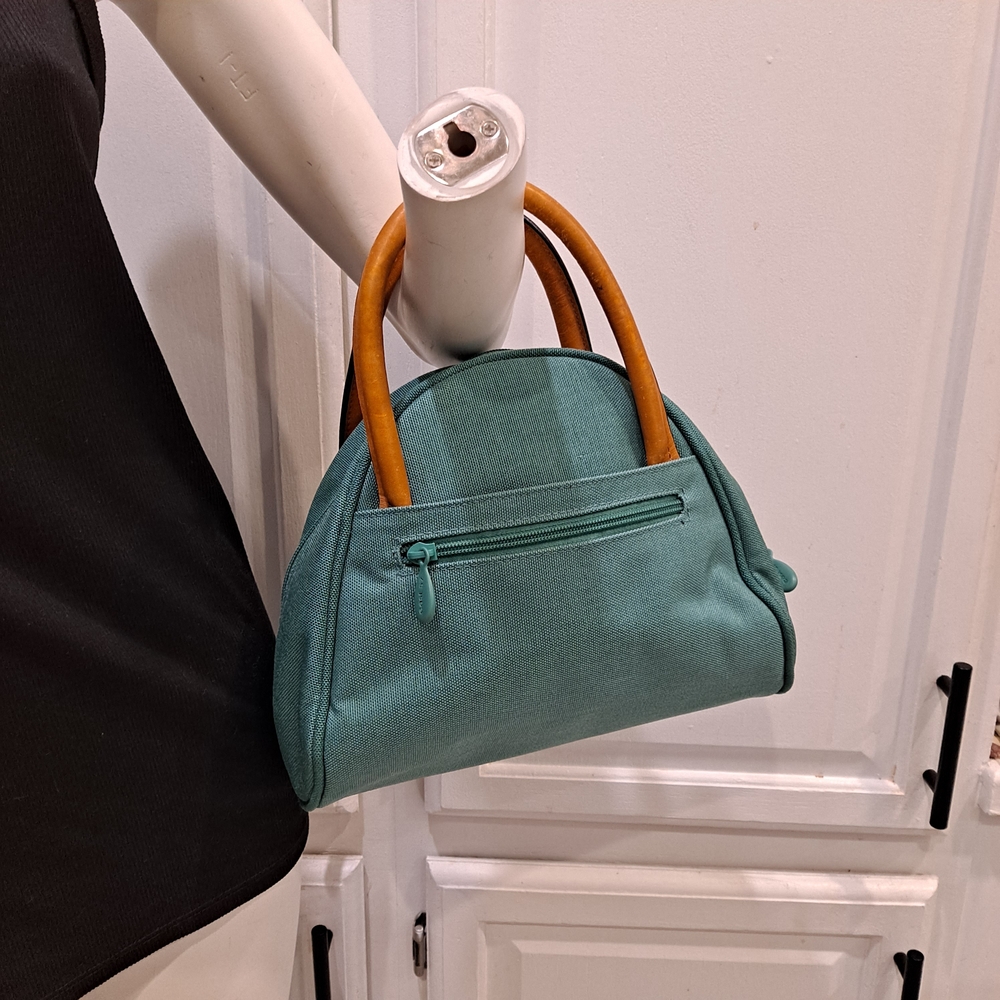 East 57 Teal Shoulder Bag with Brown Handles Retro 90s Vintage